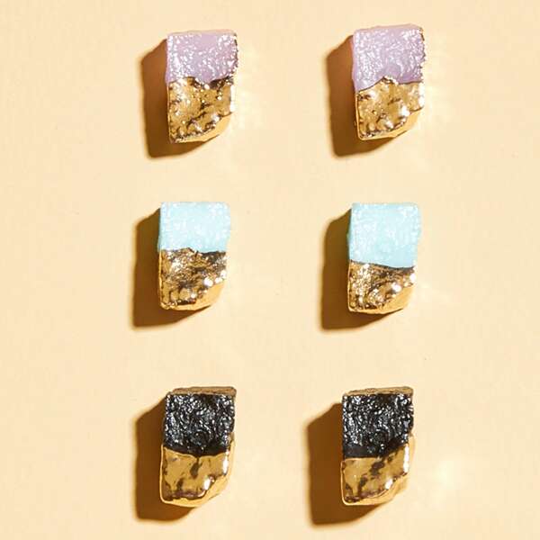 

Серьги-гвоздики с декором камня 3 пары, Многоцветный