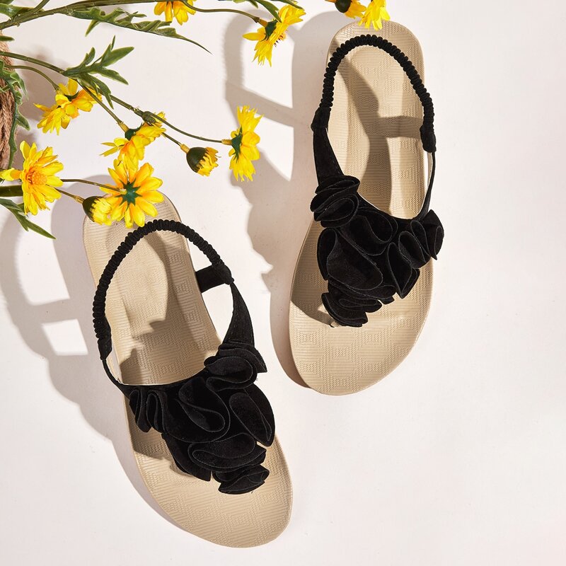 

Ruffle Toe Post Sandals, Black