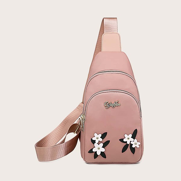 

Сумка на поясе с декором цветка и отверстием для наушников, Розовые