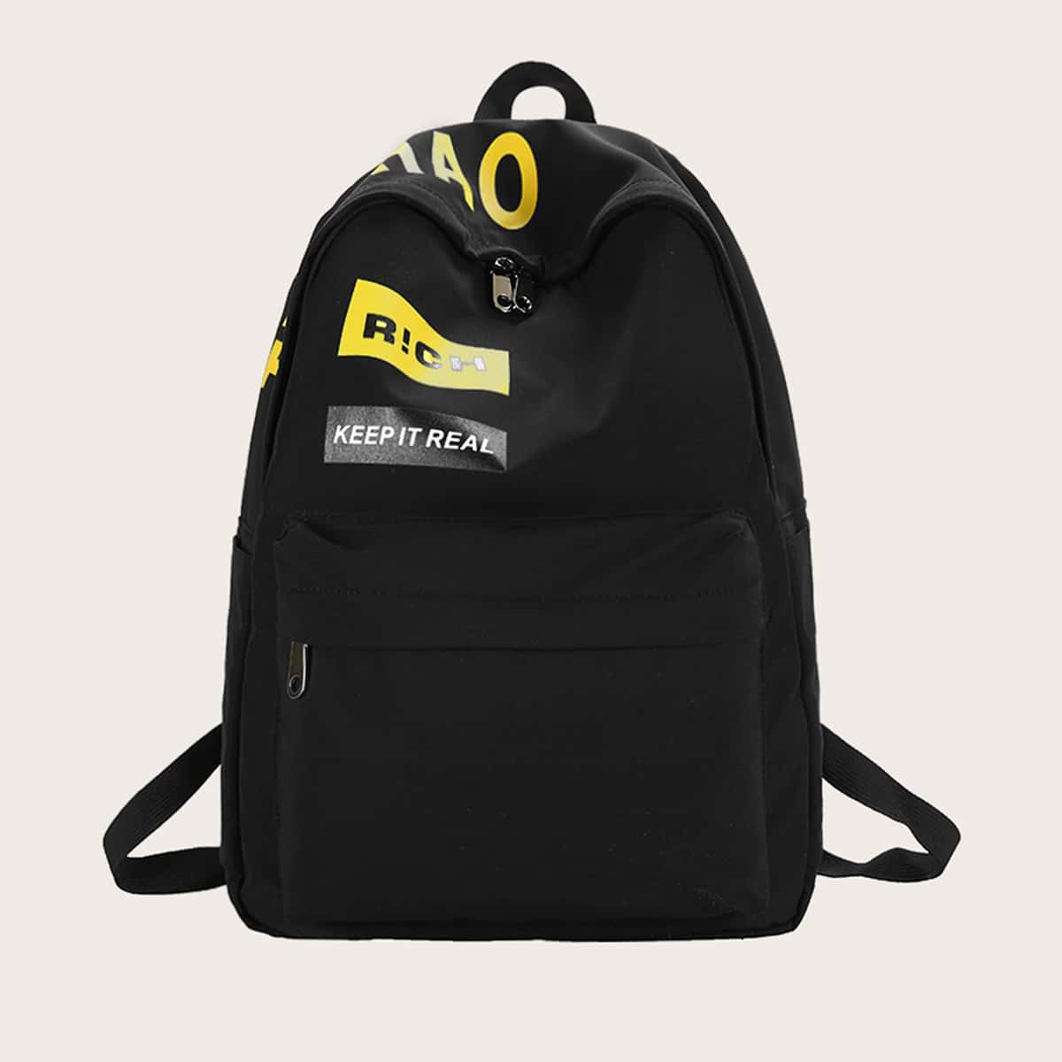 

Letter Graphic Pocket Front Backpack, Black