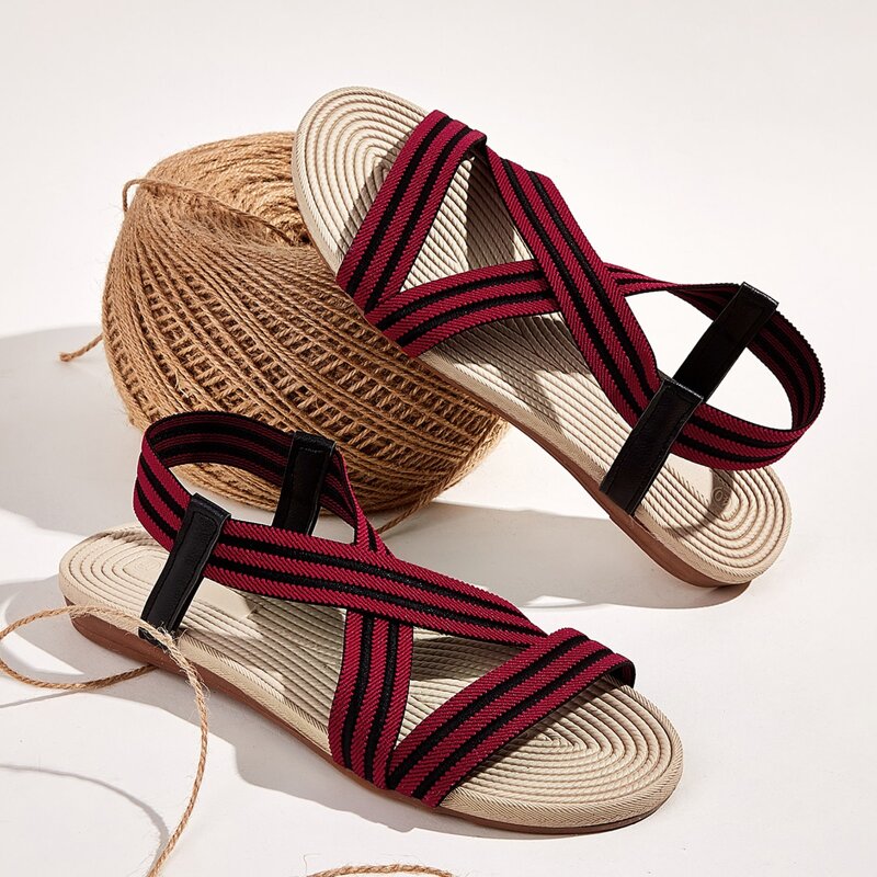 

Striped Strap Flat Sandals, Multicolor