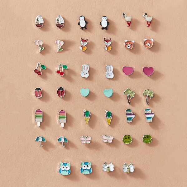 

20pairs Toddler Girls Heart & Bee Shaped Earrings, Multicolor