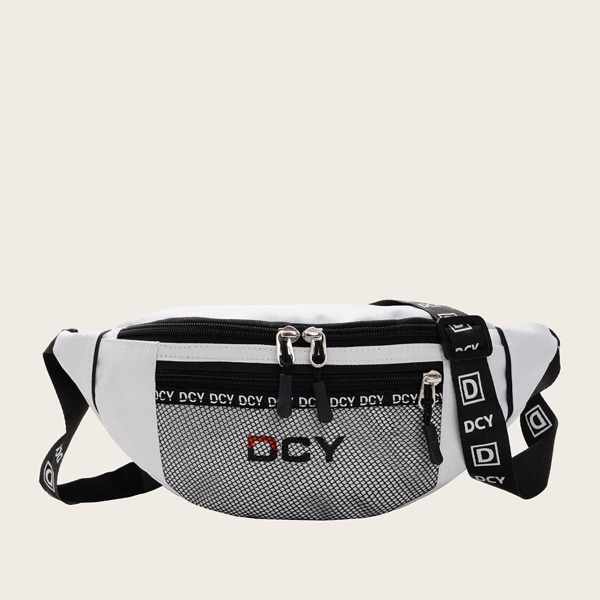 

Mesh Pocket Front Fanny Pack, White