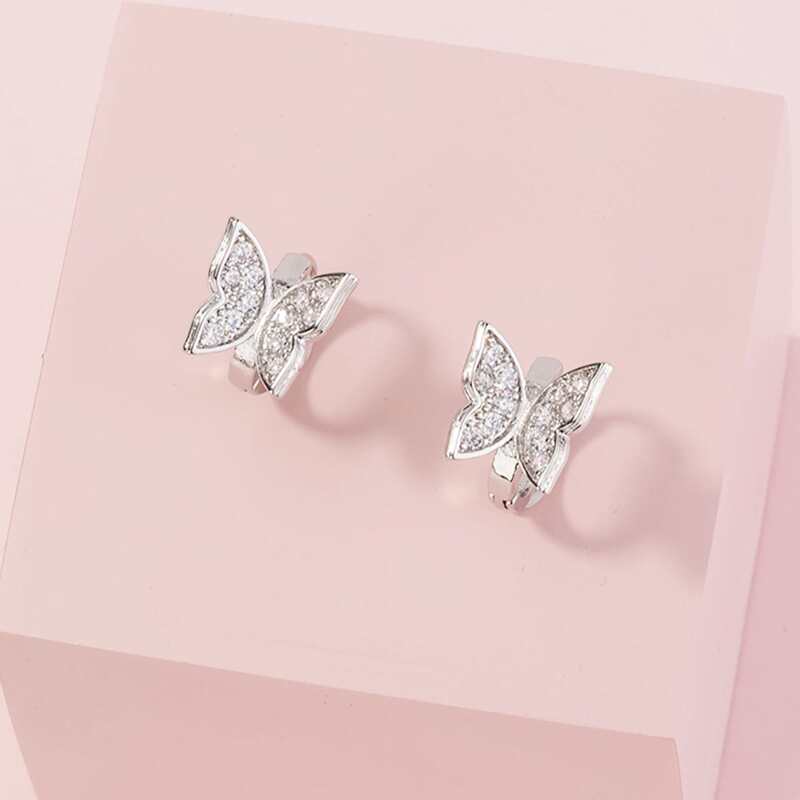 

1pair Rhinestone Engraved Butterfly Design Earrings, Silver