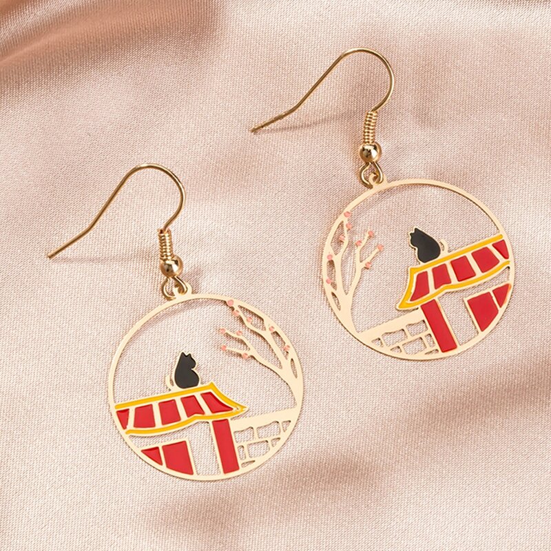 

1pair Color Block Hollow Out Round Drop Earrings, Multicolor