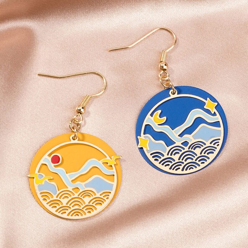 

1pair Color Block Round Drop Earrings, Multicolor