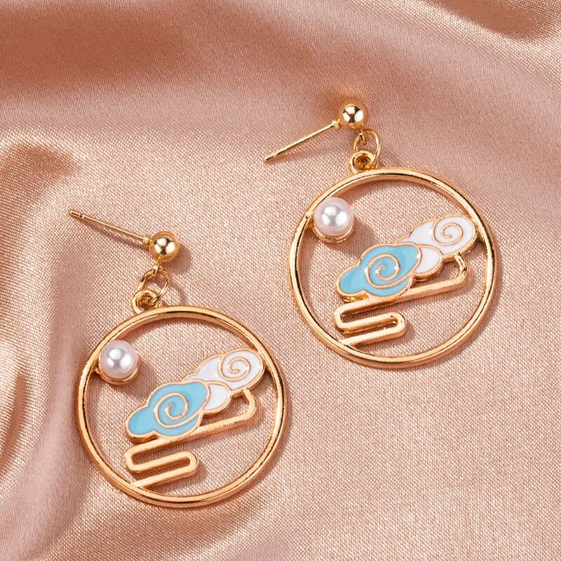 

1pair Pearl Decor Hollow Out Round Drop Earrings, Gold