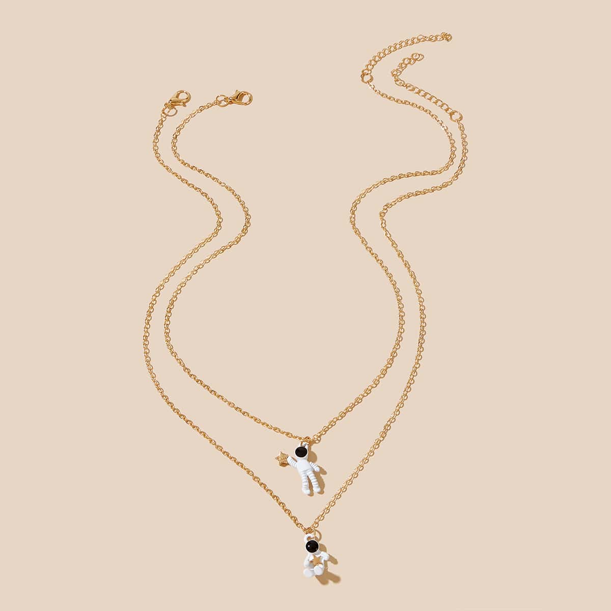 

2pcs Astronaut Chain Necklace, Gold