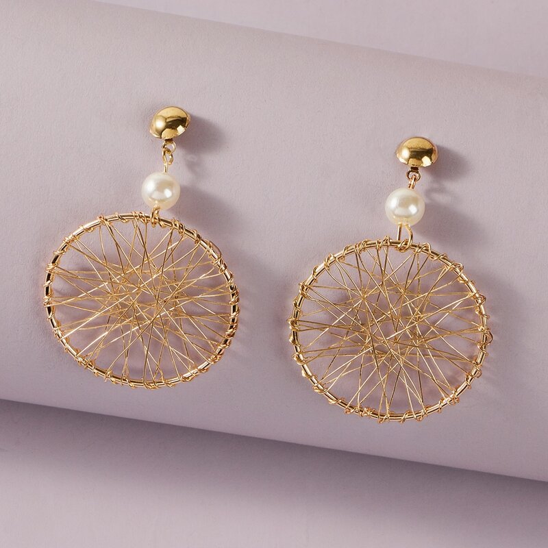 

1pair Winding Ring Drop Earrings, Gold