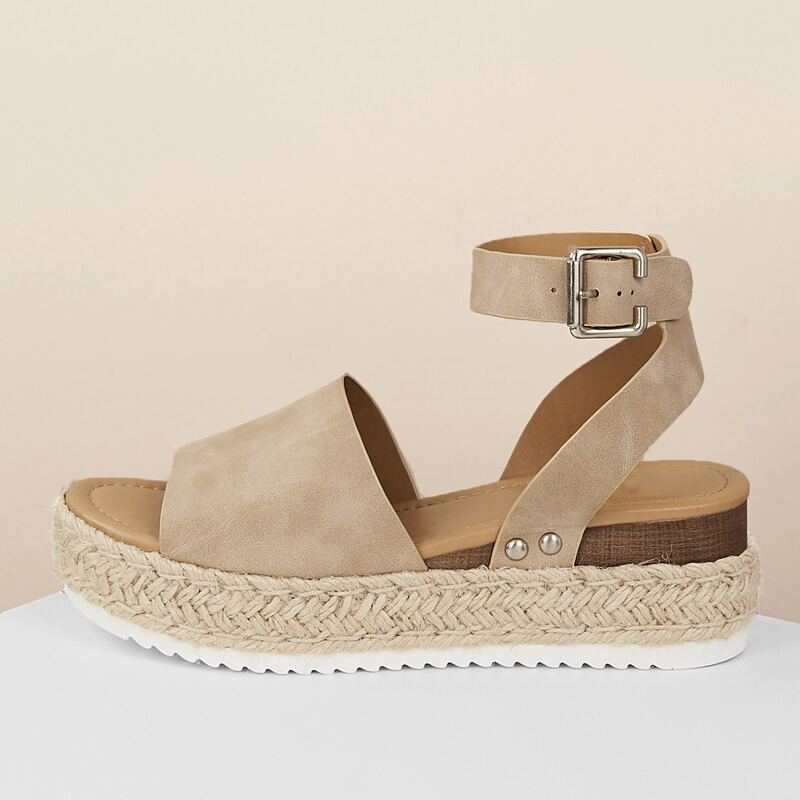 

Open Toe Ankle Strap Platform Espadrille Sandals, Khaki