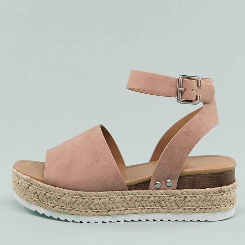 

Ankle Strap Open Toe Flatform Espadrille Sandals, Pink
