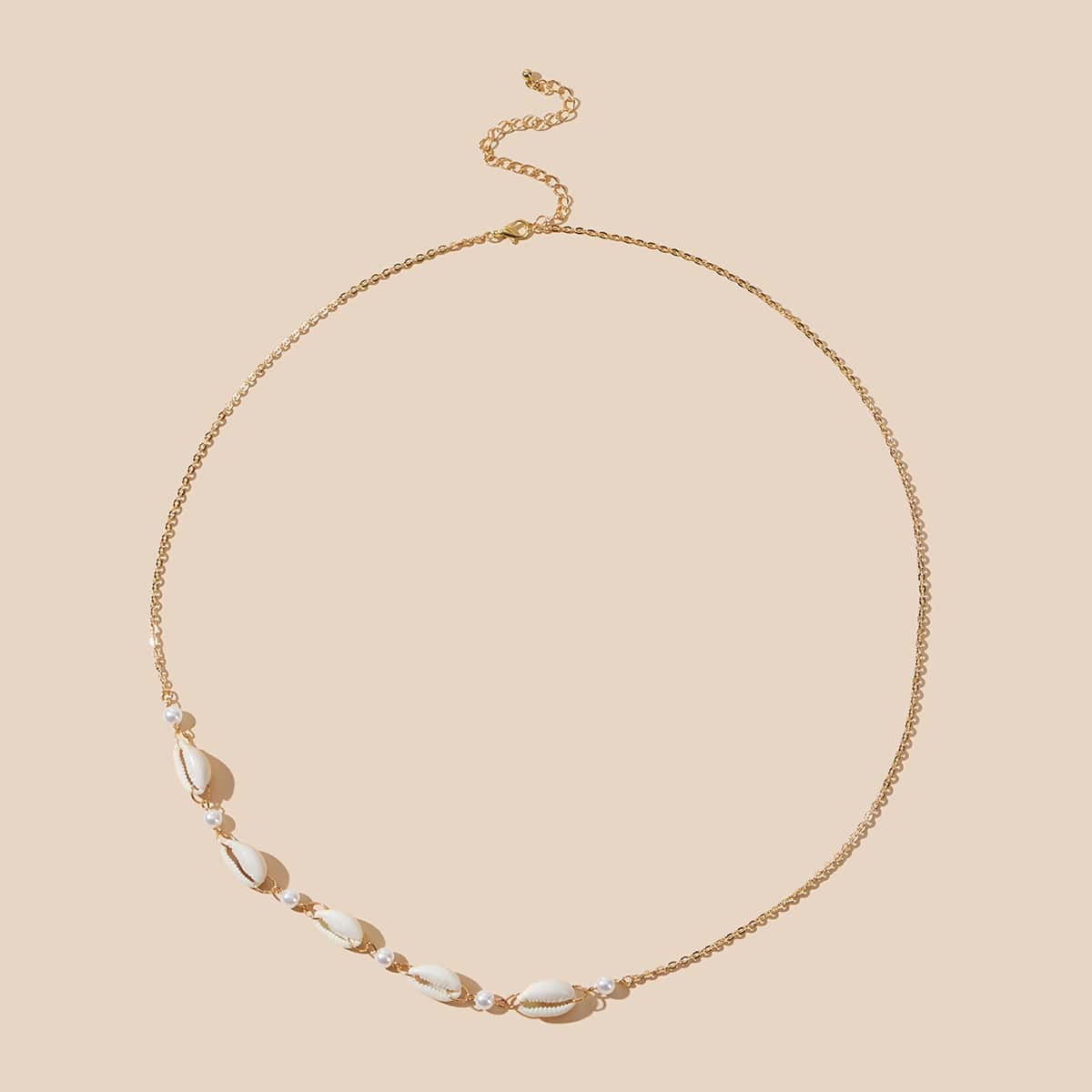 

1pc Shell & Faux Pearl Waist Chain, Gold