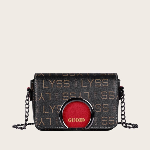 

Сумка через плечо с текстовым принтом, Чёрный