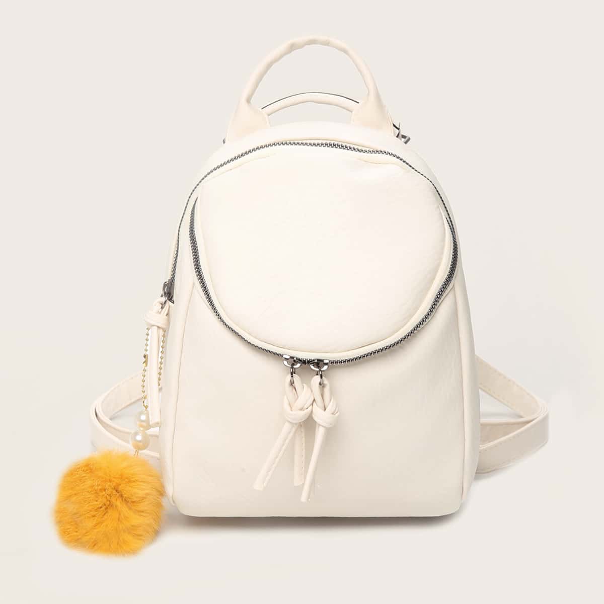 

Pom-pom Charm Backpack, White