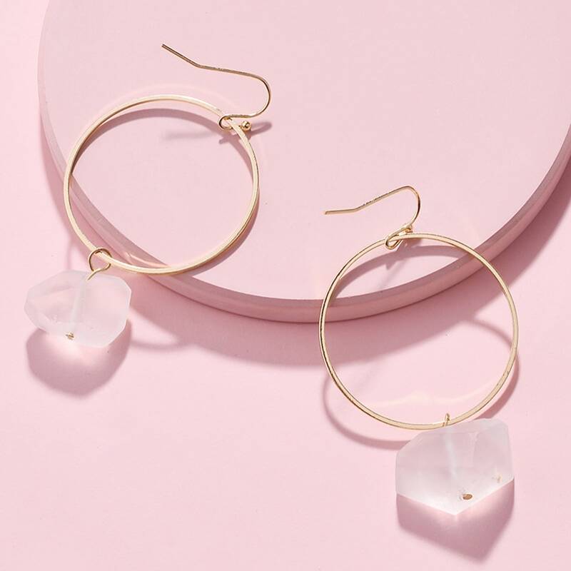 

1pair Stone Charm Round Drop Earrings, Multicolor