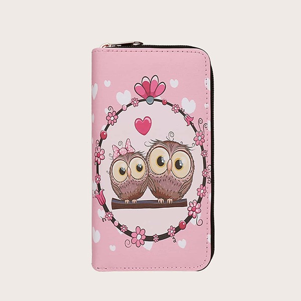 

Cartoon Owl Print Purse, Pink