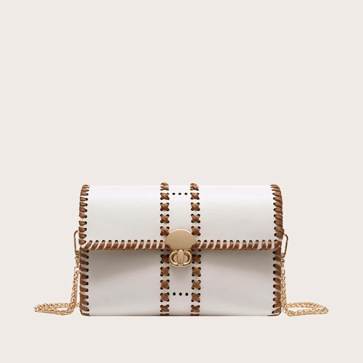 

Stitch Detail Chain Crossbody Bag, Black