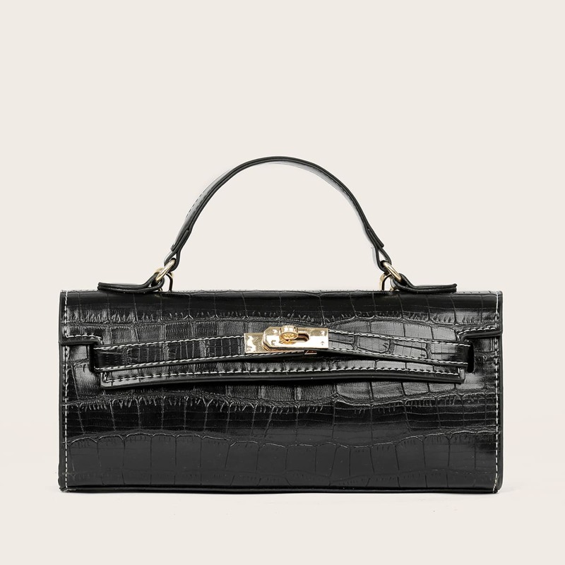 

Croc Embossed Satchel Bag, Black