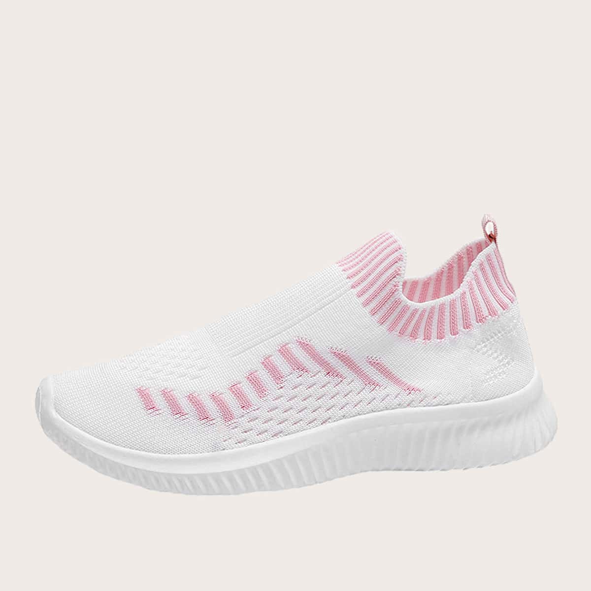 

Striped Decor Knit Slip On Sneakers, White