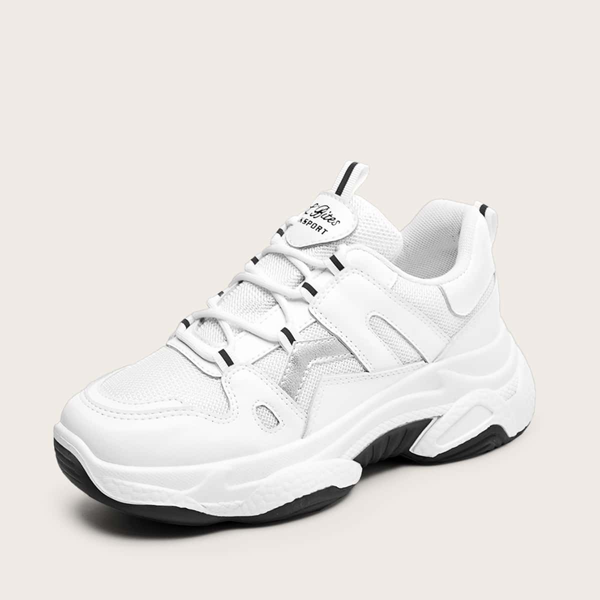 

Lace-up Front Mesh Panel Sneakers, White