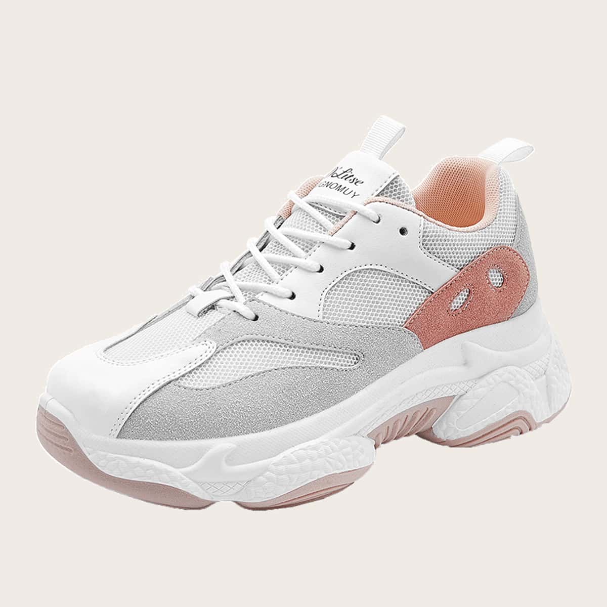 

Lace-up Front Mesh Panel Sneakers, Multicolor