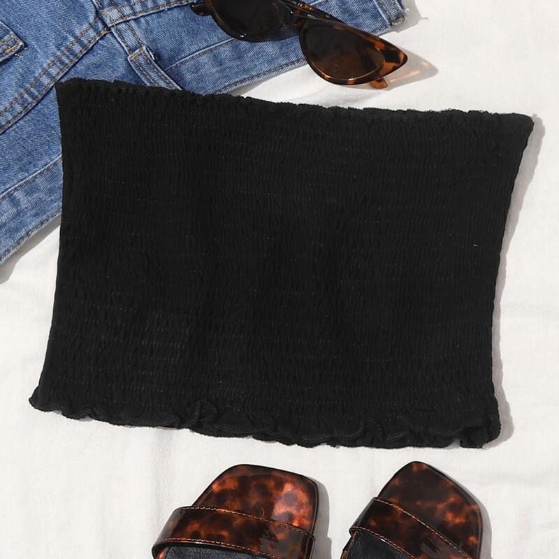 

Shirred Frill Crop Tube Top, Black