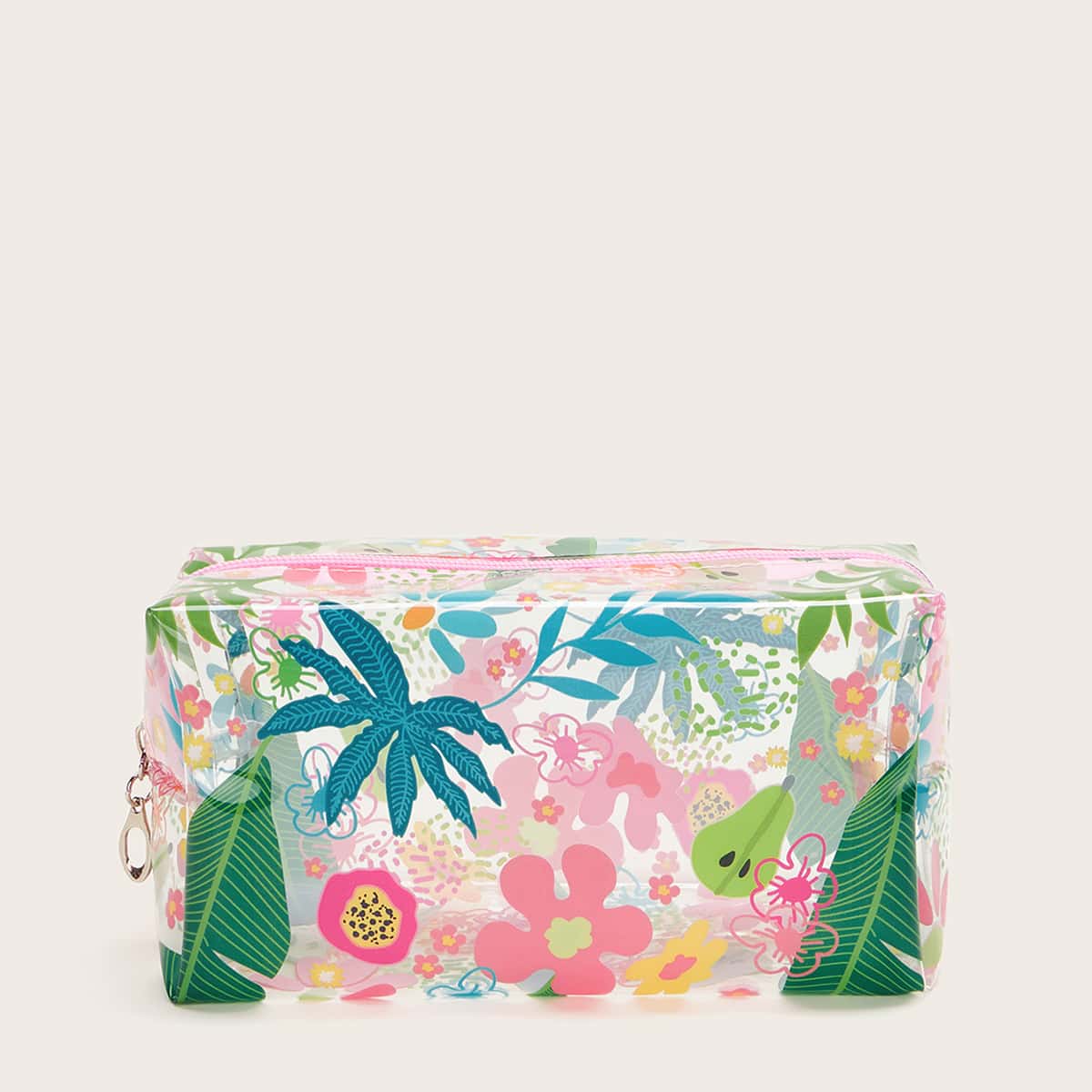 

Clear Floral & Leaf Pattern Makeup Bag, Multicolor
