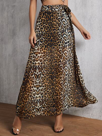 Multicolorido Nó Leopardo Boho Saia