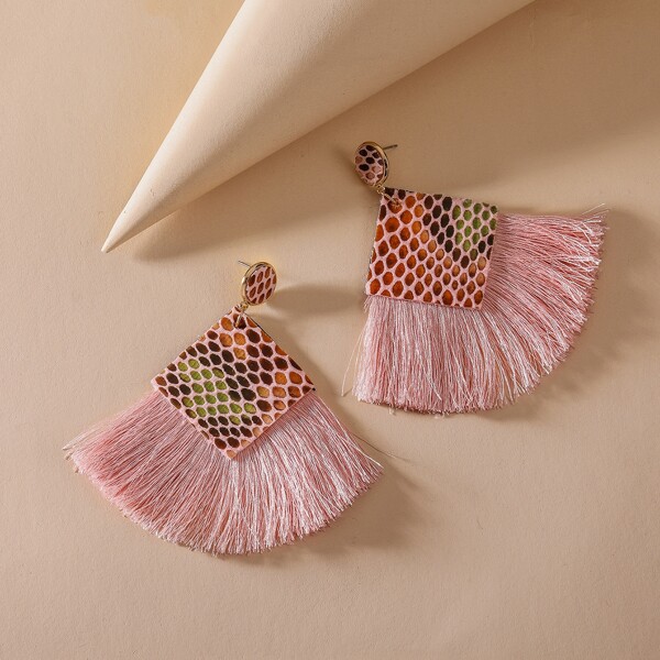 

1pair Tassel Fan Drop Earrings, Multicolor