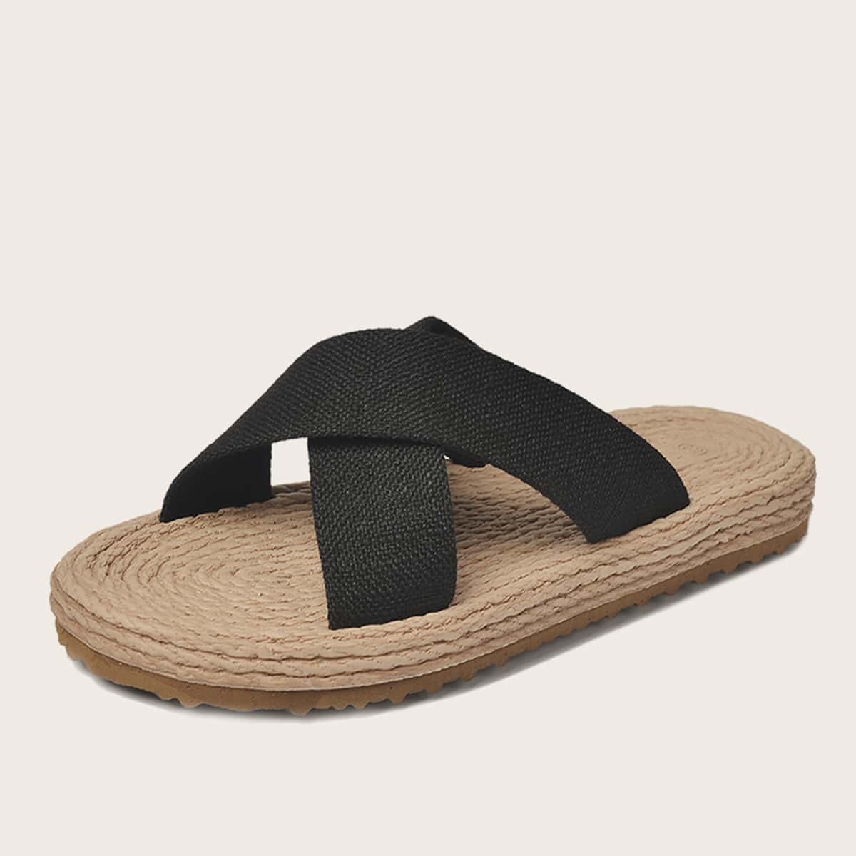 

Cross Strap Espadrille Sliders, Black