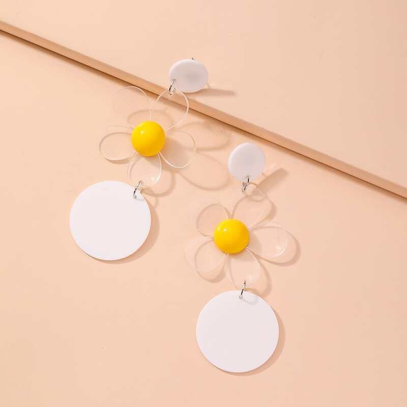 

1pair Flower & Round Charm Drop Earrings, White