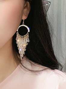 1 par pendientes largos de fleco grabado con diamante de imitación - Multicolor - Ver 2