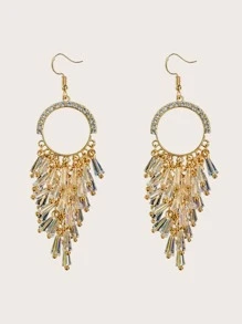 1 par pendientes largos de fleco grabado con diamante de imitación - Multicolor - Ver 3