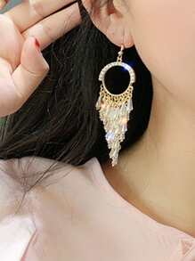 1 par pendientes largos de fleco grabado con diamante de imitación - Multicolor - Ver 4