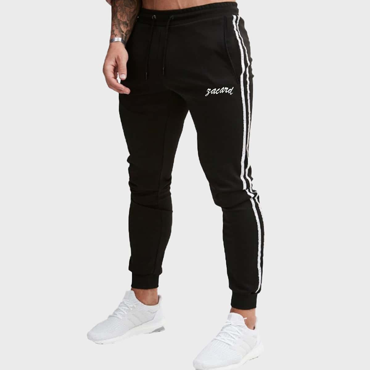 

Guys Side Striped Drawstring Waist Sweatpants, Black