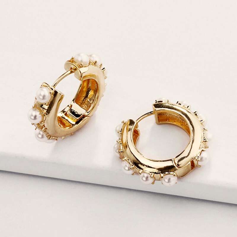 

1pair Pearl Decor Hoop Earrings, Gold