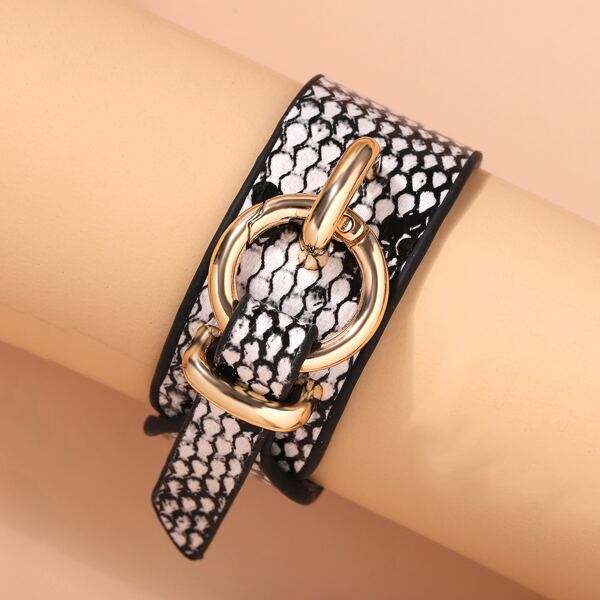 

Браслет с змеиным принтом и металлическим декором 1шт, Чёрнобелые