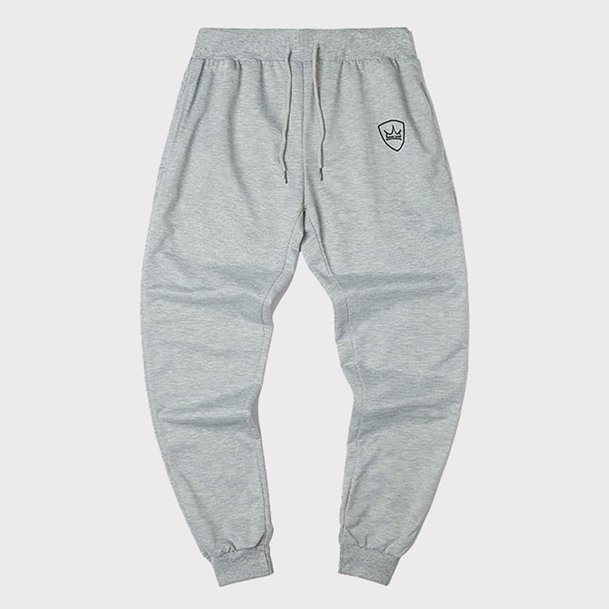 

Guys Graphic Print Drawstring Waist Sweatpants, Grey