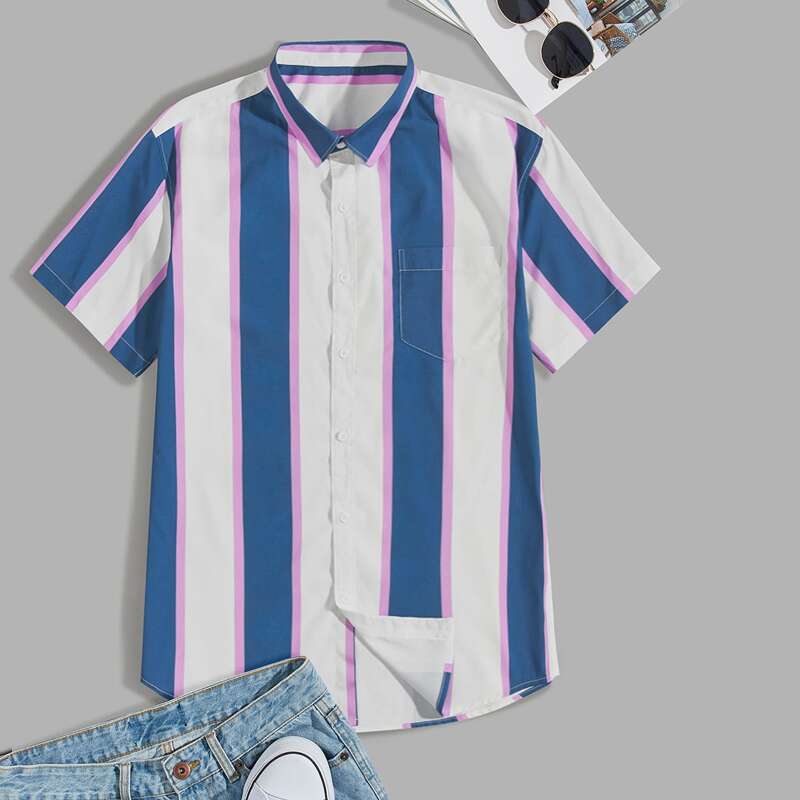 

Guys Striped Curved Hem Shirt, Multicolor