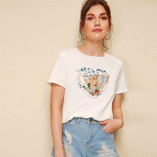 

Figure & Slogan Graphic Tee, White