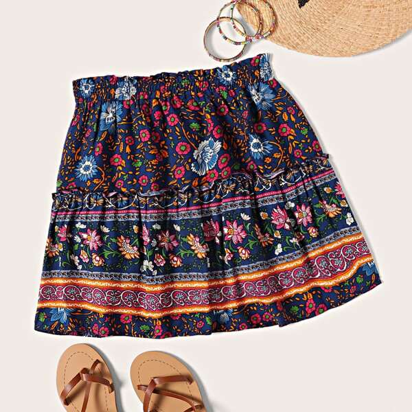 

Plus Tribal & Floral Print A-line Skirt, Multicolor