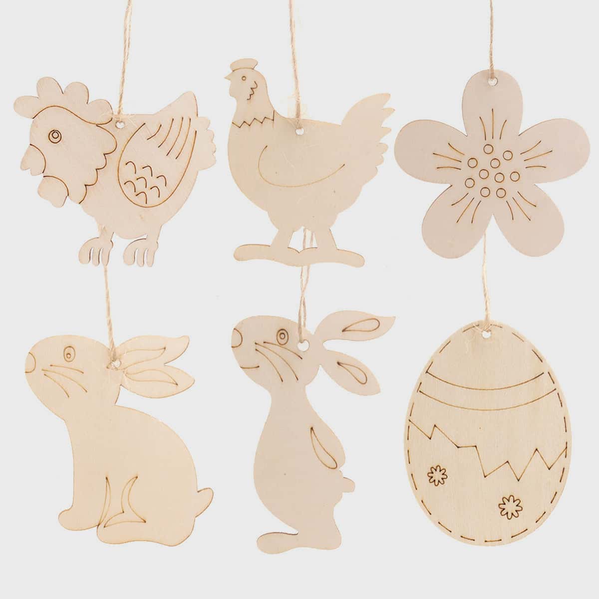 

10pcs Wooden Cartoon Pendant, Beige