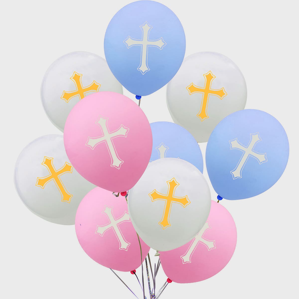 

10pcs Cross Print Latex Balloon, Multicolor