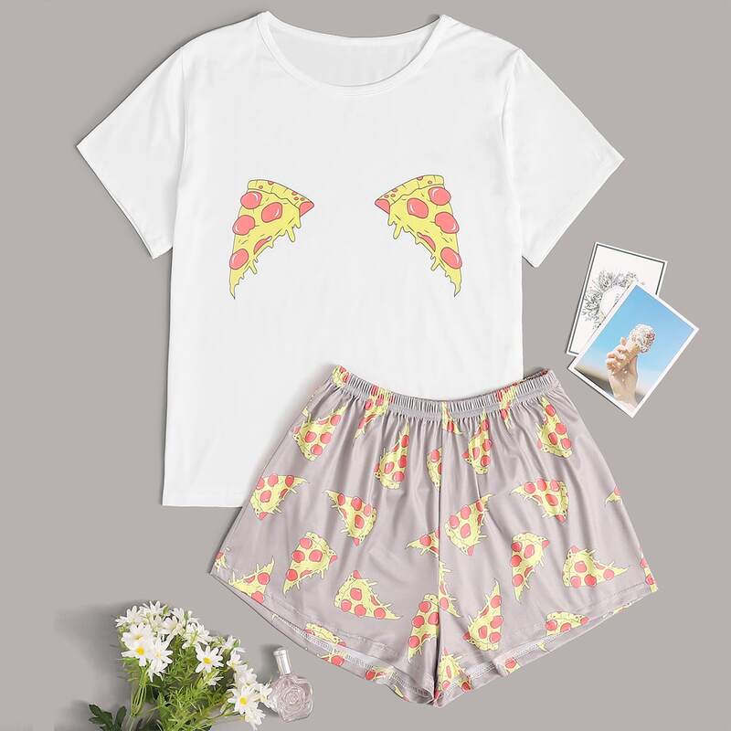 

Pizza Print Tee & Shorts PJ Set, Multicolor