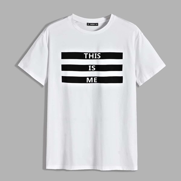 

Men Slogan Graphic Striped Tee, White