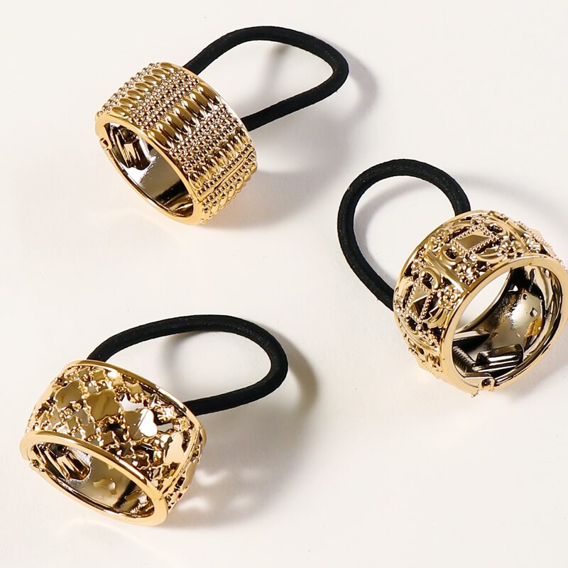 

3pcs Ring Decor Hair Tie, Multicolor