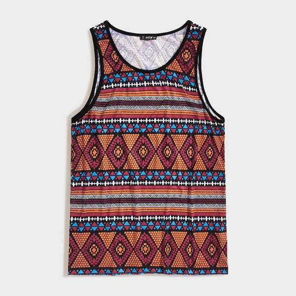 

Men Tribal Print Ringer Tank Top, Multicolor