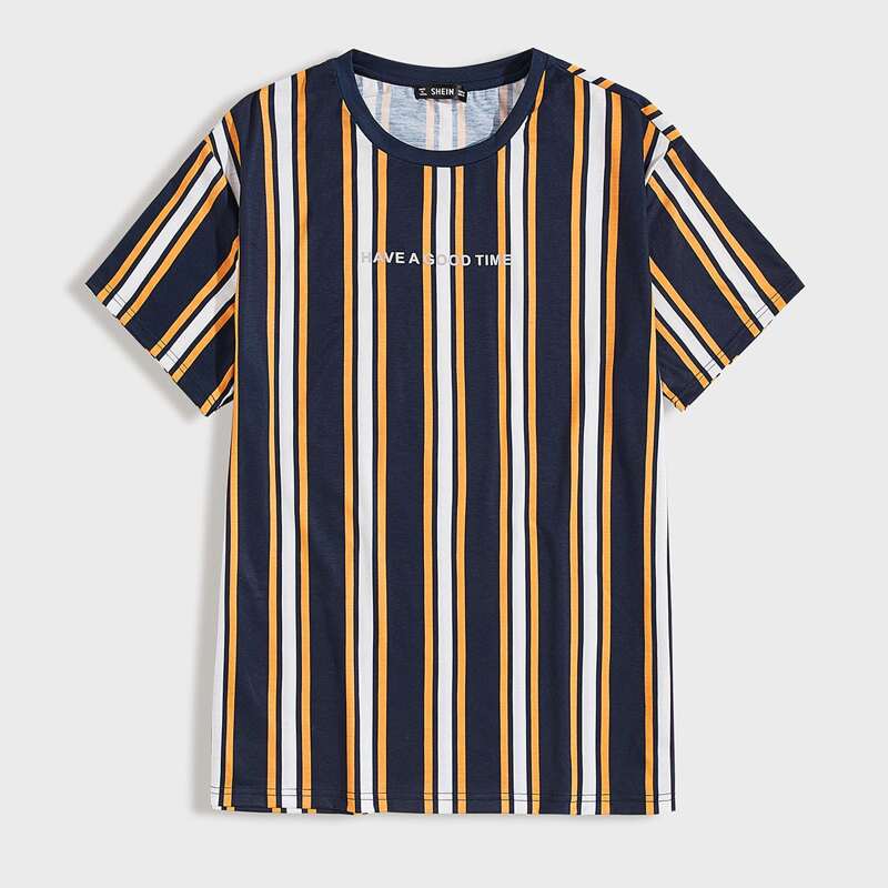 

Guys Slogan Graphic Striped Tee, Multicolor