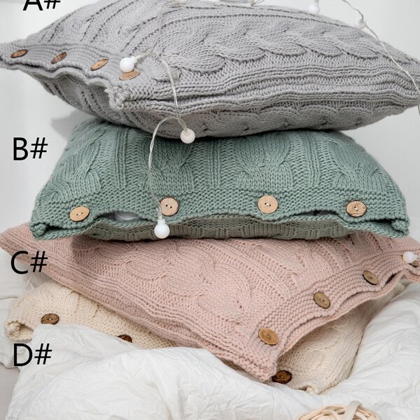 

1pc Button Detail Cable Knit Cushion Cover Without Filler, Multicolor
