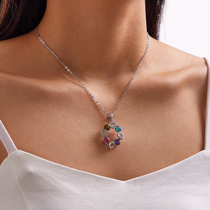 

1pc Colorful Rhinestone Engraved Necklace, Silver